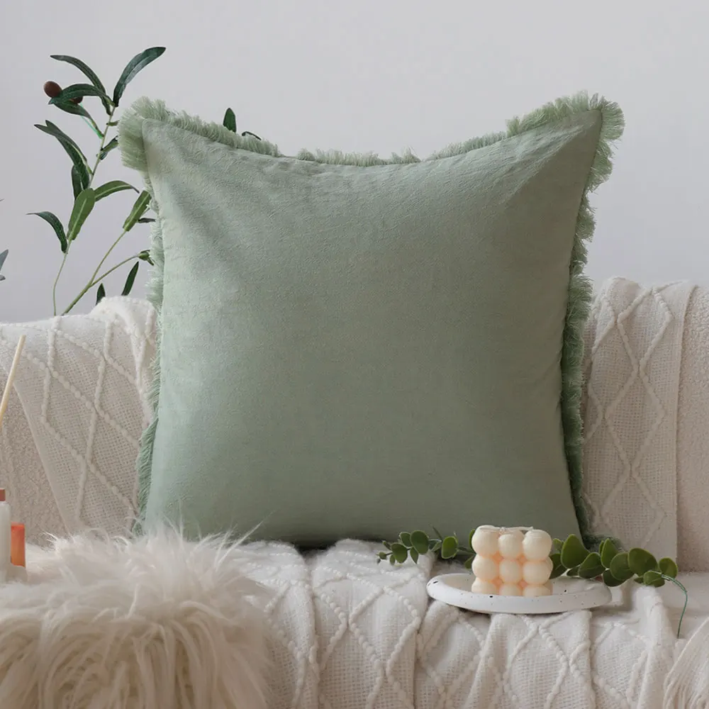 Light Green Cushion Cover With Tassel Home Decor Living Room Decorative Throw Pillow Cover Nordic Style Funda Cojin Pillowcase