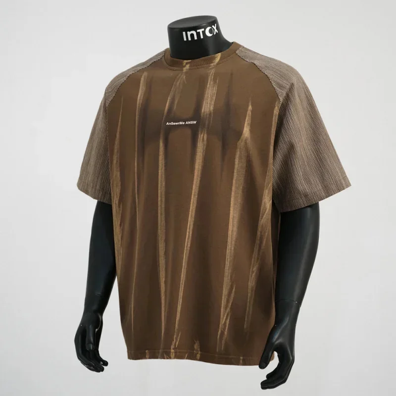 

Полосатая футболка с короткими рукавами в стиле ретро, мужской модный уличный нишевый дизайн, свободный и повседневный красивый топ с высоким рюшами, лето