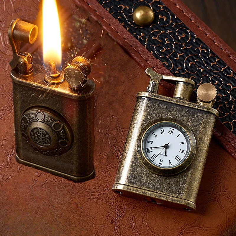 Retro Watch Kerosene Lighter Special-shaped Creative Play Antique Lighter Vintage Men\'s Gift