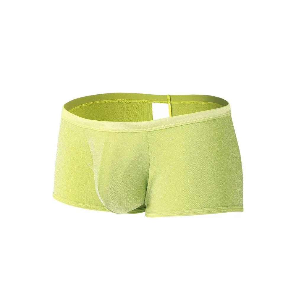 Men Shiny Glitter Boxer Briefs Low Waist Yarn Fabric Binding Edge Underwear Sexy Male Intimate Lingerie For Party Night