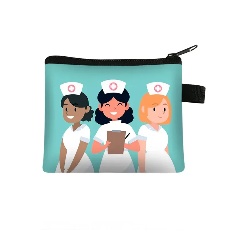 Cute Nurse Coin Purse Medical Doctor Stethoscope Syringe Wallet Charms Nurse Cap Hospital Coin Bag ID Credit Card Holder Gift