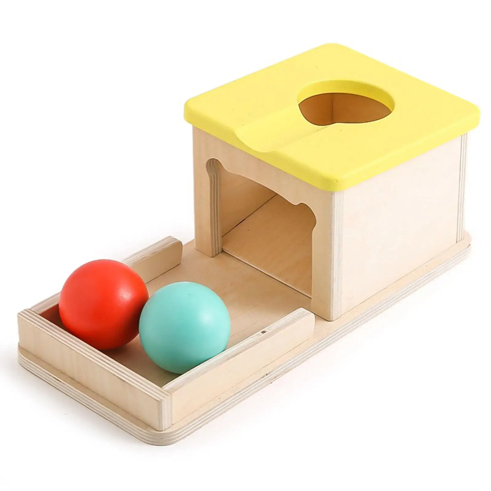 Wooden Object Permanence Box Sensory Toy Hand Eye Coordination Motor Skills with Balls for Kids Toddlers Infant Boys Girls Gift