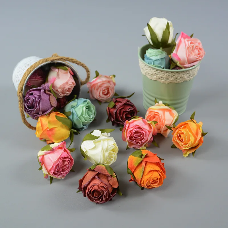 

10Color 4.5cm Artificial Silk tea bud rose flower head diy Home decoration Wedding Brooch crapbooking Headwear Wrist accessories