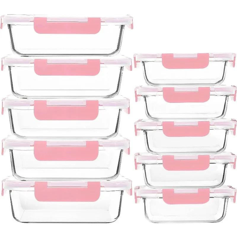 [10-Pack] Glass Meal Prep Containers with Lids-MCIRCO Food Storage Containers with Snap Locking Lids, Airtight Lunch Containers