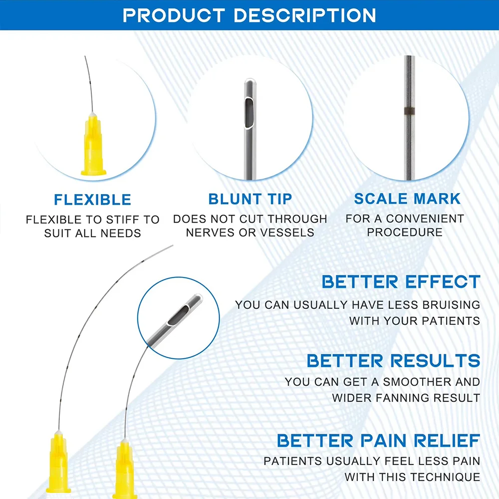 Micro  22G 23G 25G 27G 38mm/50mm/70mm Blunt Tip Micro Cannula for Derma Filler Korean Disposable Sterile Superfine Blunt Needle