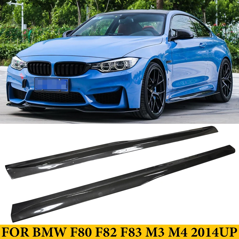 For BMW F80 F82 F83 M3 M4 Carbon Fiber Side Skirts Extension Lip Apron Body Kit Auto Tuning