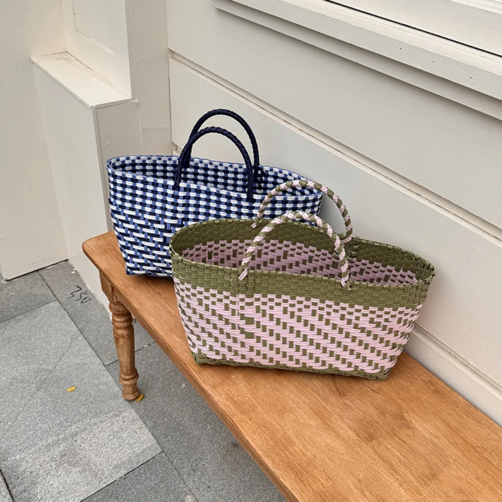 

PVC Handbag Weave Bag Large Capacity Countryside Style Beach Tote Bag Bohemian Vacation Style Vegetable Basket Bag Streetwear