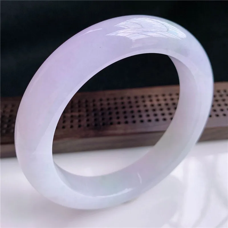 Violet Jade Bangle Myanmar Ice Nuo Type with Green and Floral Patterns Spring Color Round Bar Imperial Consort Style