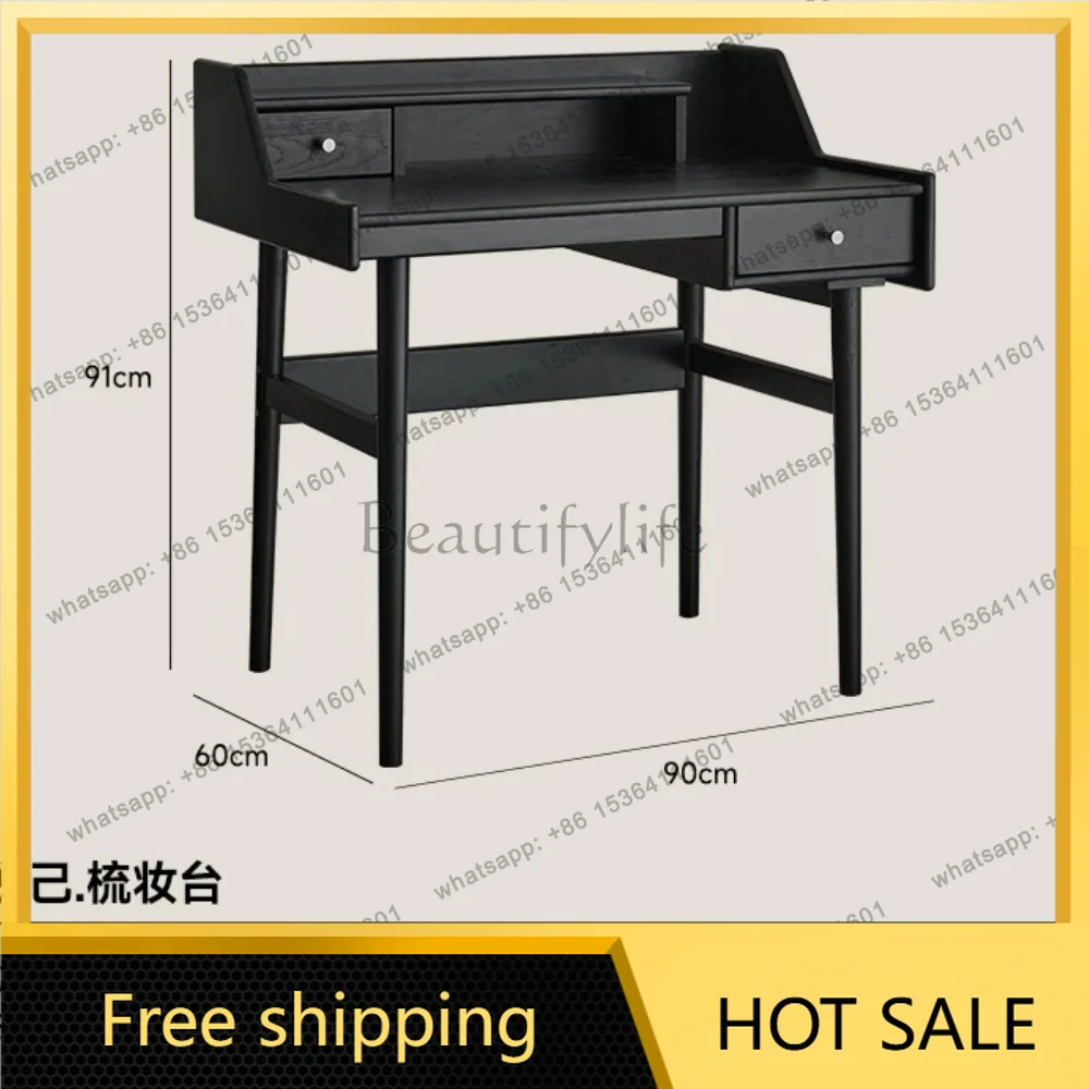 LD ash wood retro makeup table bedroom black home solid wood desk