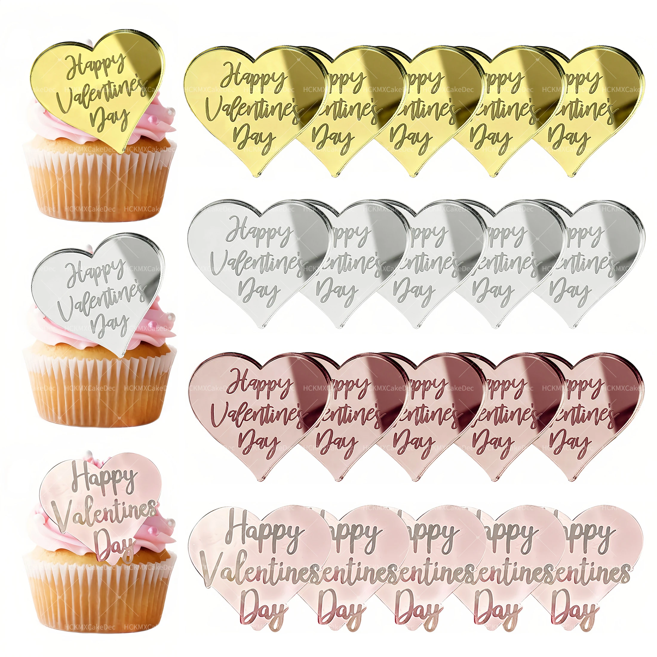 5 Stück herzförmiger Cupcake-Topper aus Acryl zum Valentinstag, für Valentinstag, Party, DIY, Kuchen, Dessert, Dekorationszubehör