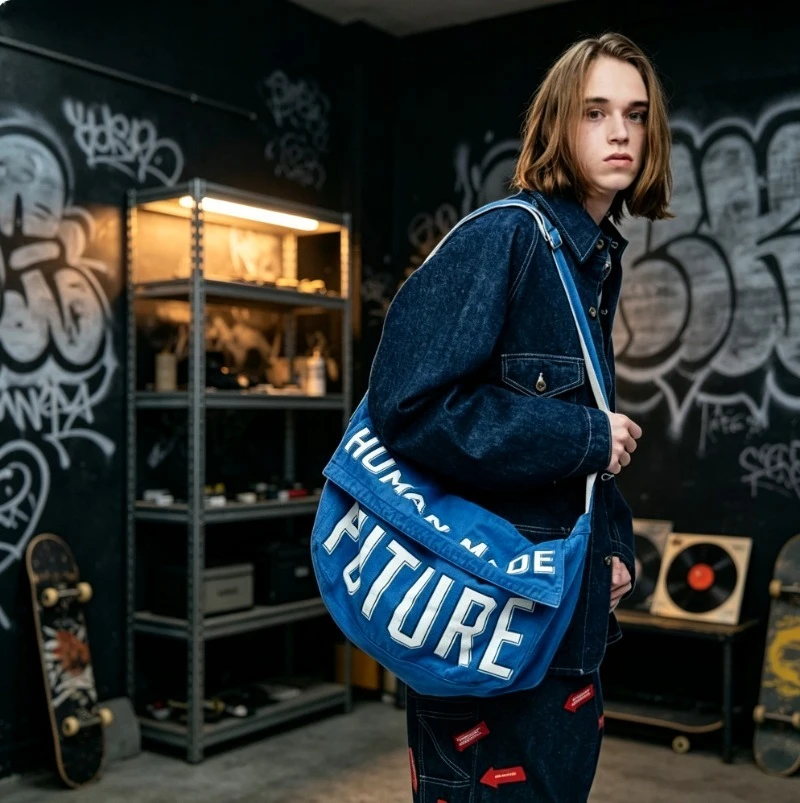 HUMAN MADE Large Mail Bag Canvas Crossbody Shoulder Vintage Casual Daypack