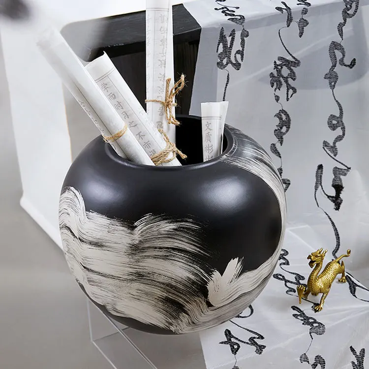 New Chinese black ink vase model room  bookcase coffee table, desktop entrance black and white flower ware