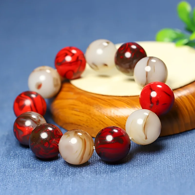 Pulsera Elegante de Piedra Natural - Diseño Vibrante  Sangre  Pollo, Perfecta para Atuendo Casual o Regalo Considerado