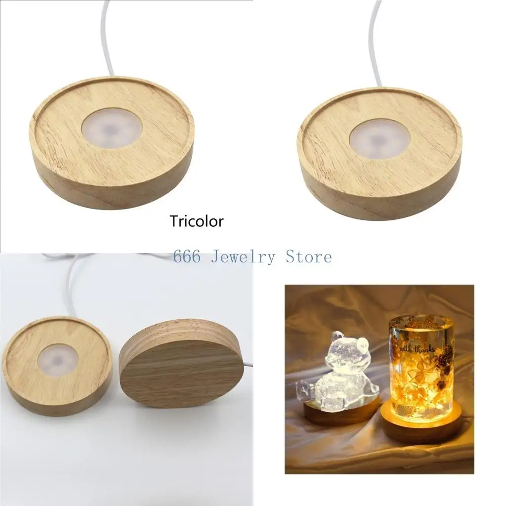 

F2TD Round LED Lights Display Base Wooden Pedestal for Acrylic Wood Night LED Light Lamp Base Four Kinds of Lights Optional