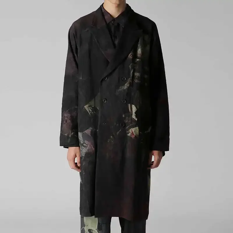 

YOJI OOAK темный оригинальный дизайн картина маслом пальто с принтом двубортный костюм с длинными рукавами и воротником пальто топ