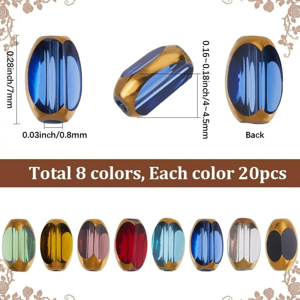 1 Box 160Pcs 8 Colors Faceted Glass Bead Rice Shaped Beads Bulk 7mm Mini Colorful Golden Electroplate Oval Barrel Loose Spacer