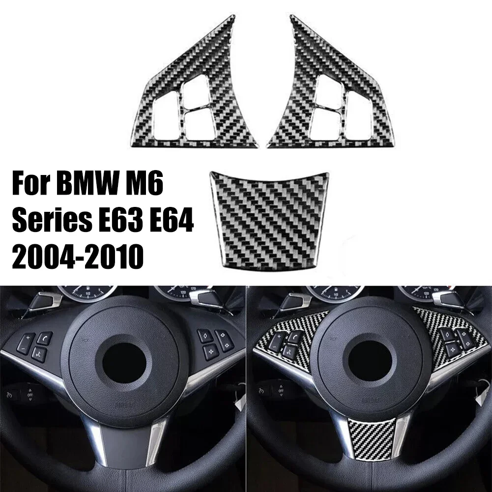 3pcs Car Carbon Fiber Steering Wheel Cover Trim For BMW 6 Series E63 E64 2004-2010 For 630i/635d/630Ci /645Ci/650i