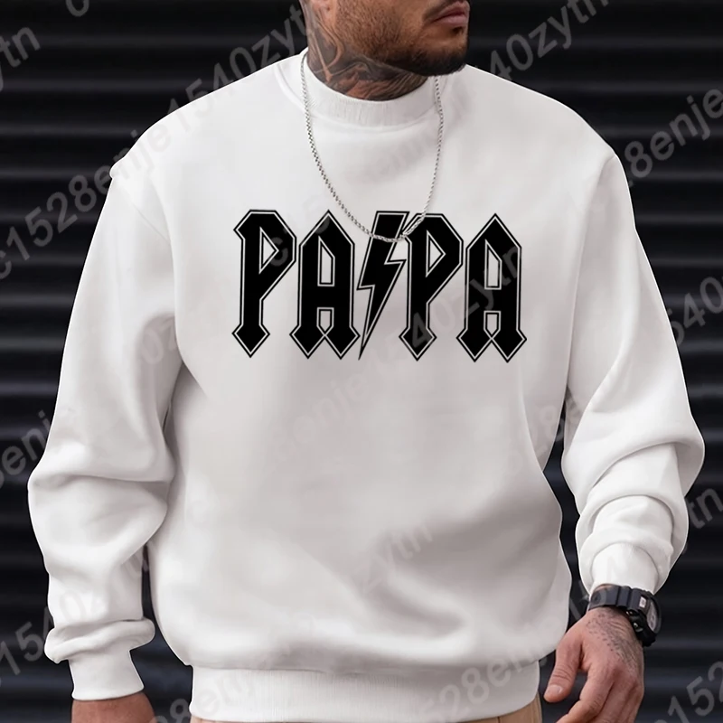 New Fashion Men's Clothing Papa Graphic Hoodless Pullovers Men Popular Casual Round Neck Sweatshirts Solid Color Loose Pullovers