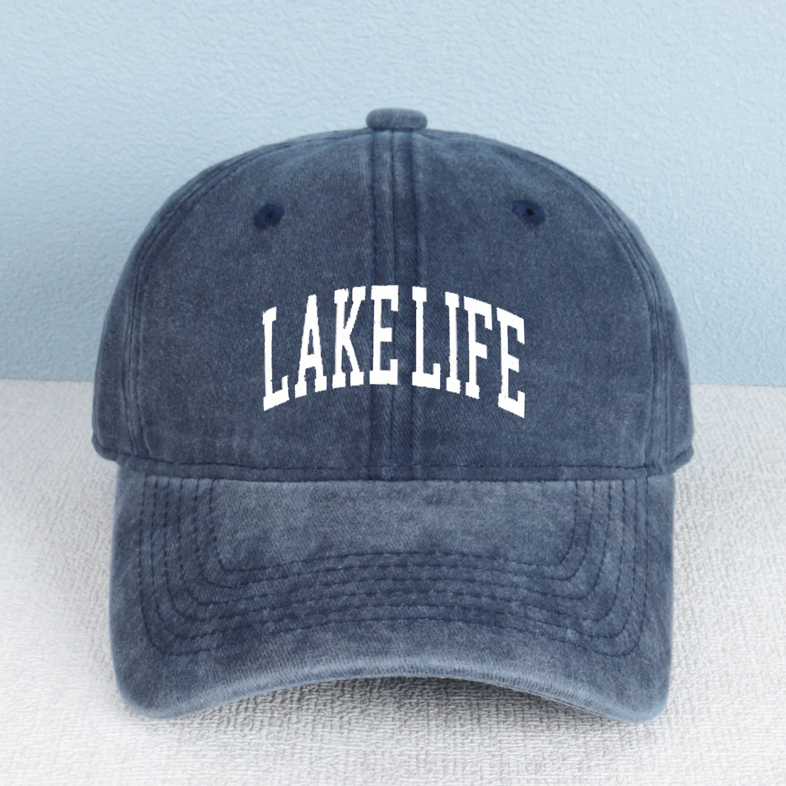 Lakeside Life Retro Washed Baseball Cap-Adjustable Buckle Design, Breathable And Lightweight, Eye-Catching Lake Life Letter Prin