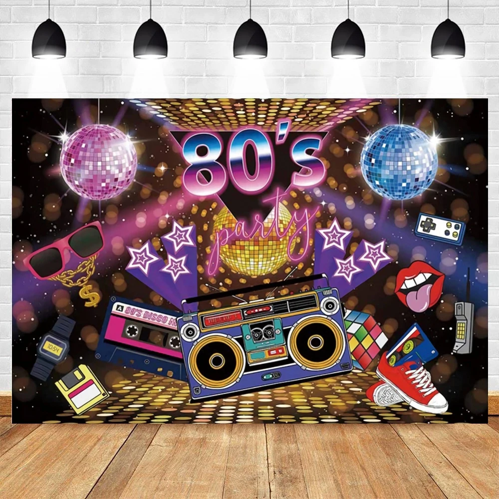 Fondo de fiesta de cumpleaños para adultos y bebés, telón de fondo con diseño de grafiti de neón con brillo, estilo Hip Hop y música Disco de los años 80