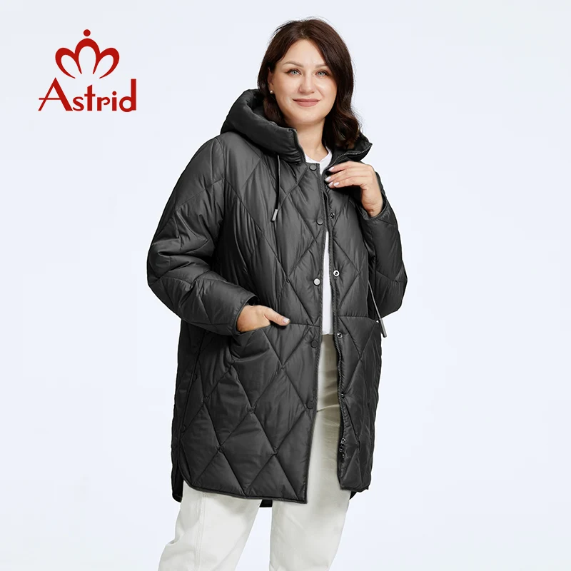 Astrid-Chaqueta de invierno para mujer, Parka de talla grande para mujer, chaquetas largas con capucha, Abrigo acolchado con diamantes, ropa