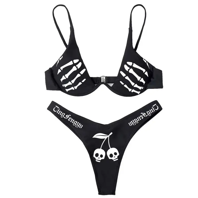 

Skull Swimsuits For Women Polyester Soft Skull Pattern Swimsuit Bikini Gothic Swimwear Multifunctional Bathing Suit For Ladies