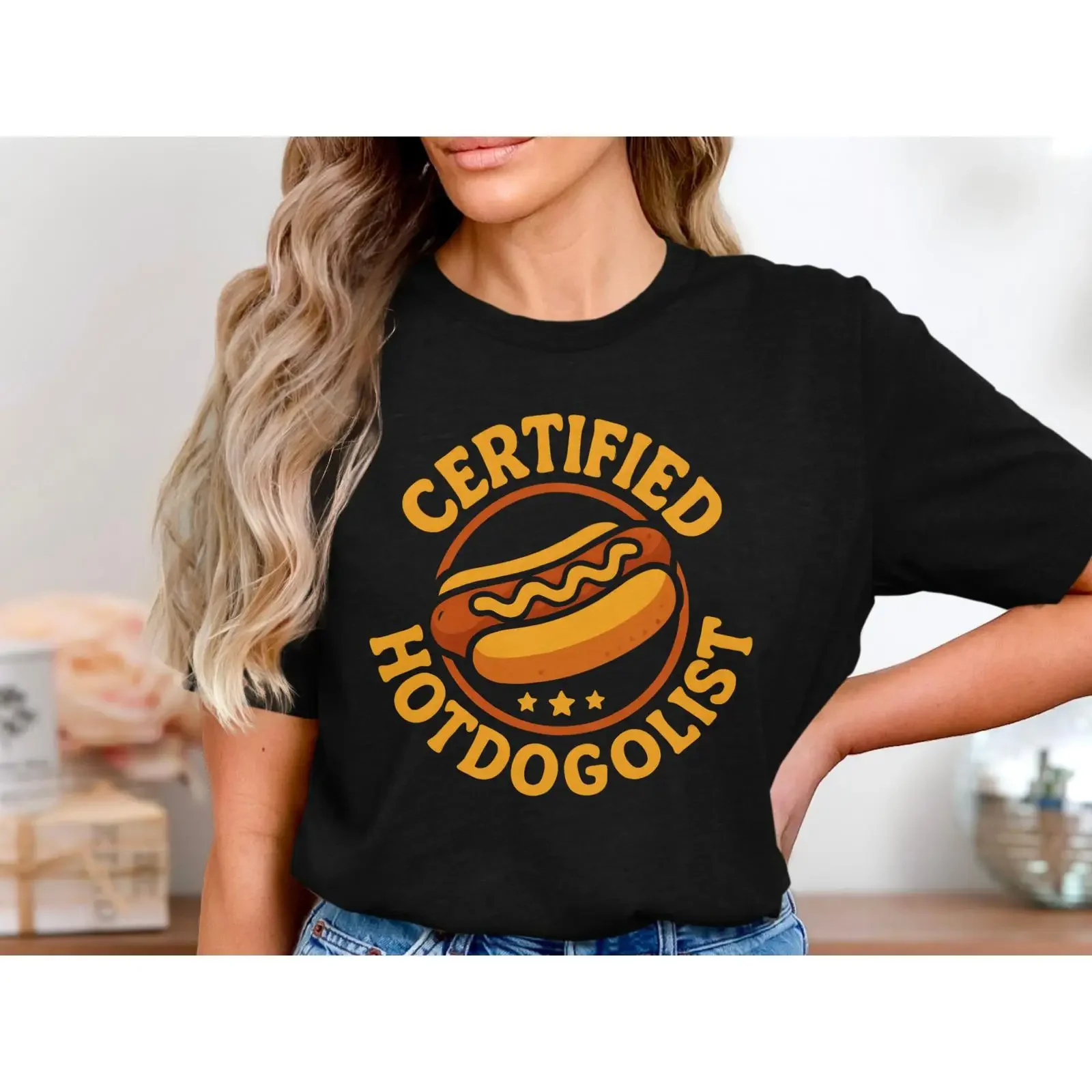 Certified Hotdogologist Funny T Shirt Hot Dog Lover Foodie Humor BBQ Cookout Grill Master  vintage Washed streetwear homme