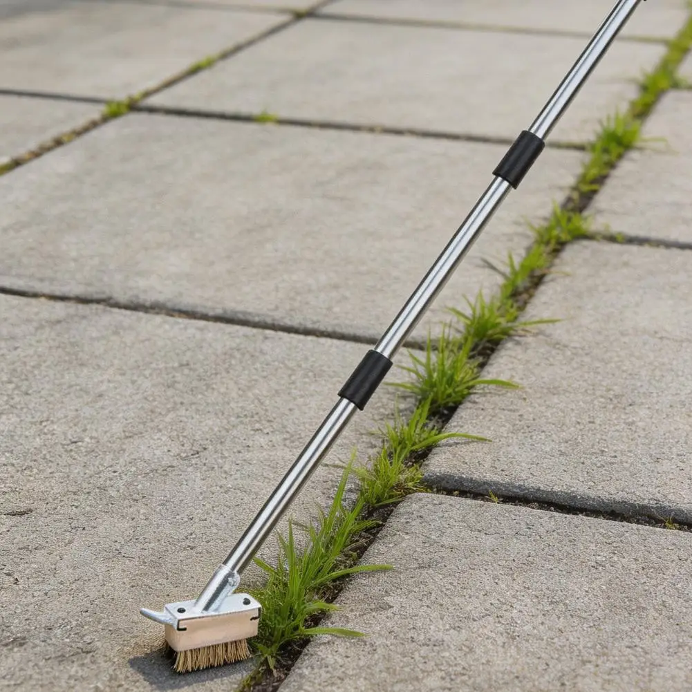 Weed Eater Crack Cleaner Manual Crevice Weeding Tool with Stainless Steel Handle Adjustable Height Moss Remover Brush