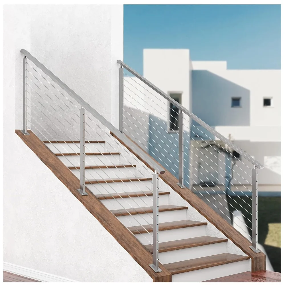 Slope Cable Railing Post T304 Stainless Steel 25-40 Degrees Indoor Outdoor Railing System Kit with Pre-drilled Holes