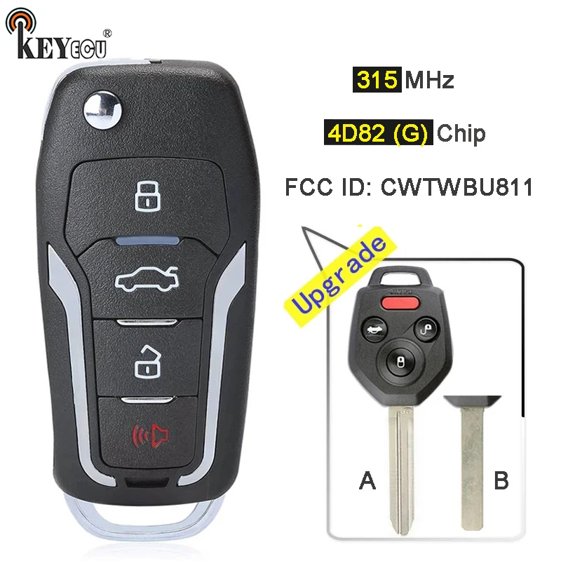 KEYECU 315MHz 4D82G ชิป CWTWBU811อัพเกรดพับ3 + 1ปุ่ม4ปุ่มกุญแจรีโมทคีย์สำหรับ Subaru Forester impreza Legacy WRX