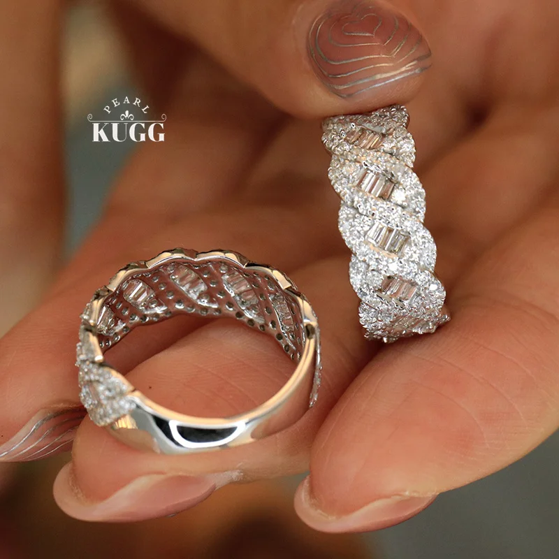 

KUGG 100% 18K White Gold Rings Luxury Design 1.10carat Real Natural Diamond Cocktail Ring for Women Senior Banquet Fine Jewelry