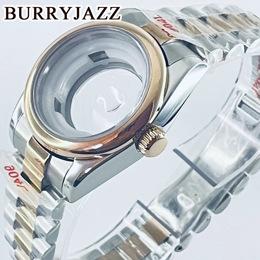 BURRYJAZZ 31mm NH05 NH06 caja de reloj caja de acero inoxidable rosa plateada con cristal de zafiro resistente al agua
