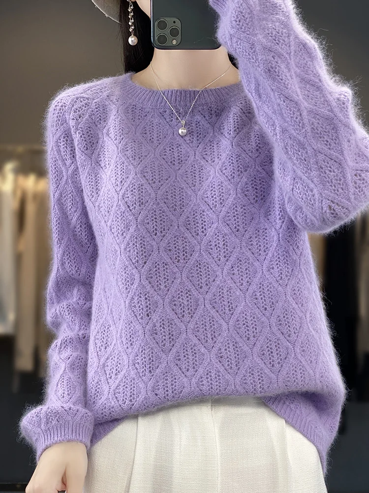 Suéter de cachemira de visón puro para mujer, Jersey grueso de punto a la moda, Tops cálidos de talla grande, chaqueta femenina, otoño e invierno, 100%