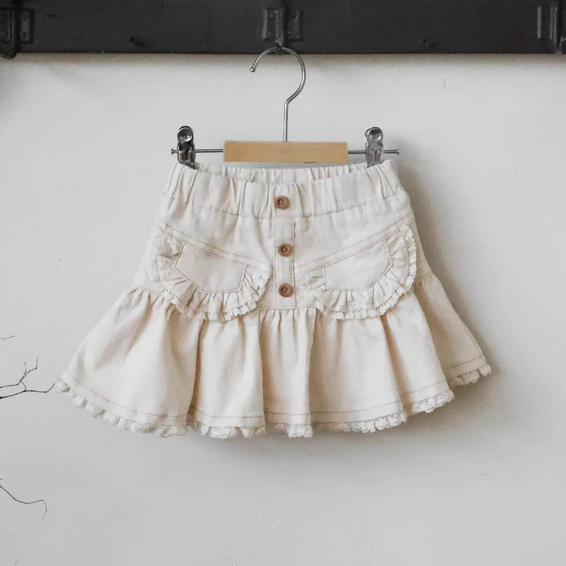 

2025 Autumn Korean Style Girls Half Skirt with Lace Elastic Waist Denim Skirt for Children Fashionable And Stylish