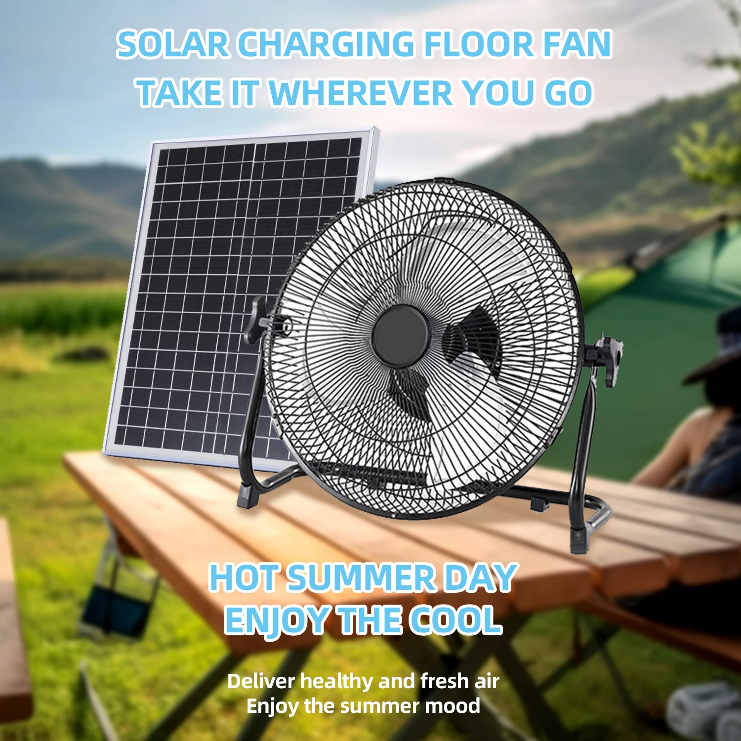 

Solar Floor Fan Large Inch Rechargeable Camping Fans Powerful Portable Ventilator Cordless Emergency Workshop Electric Fan