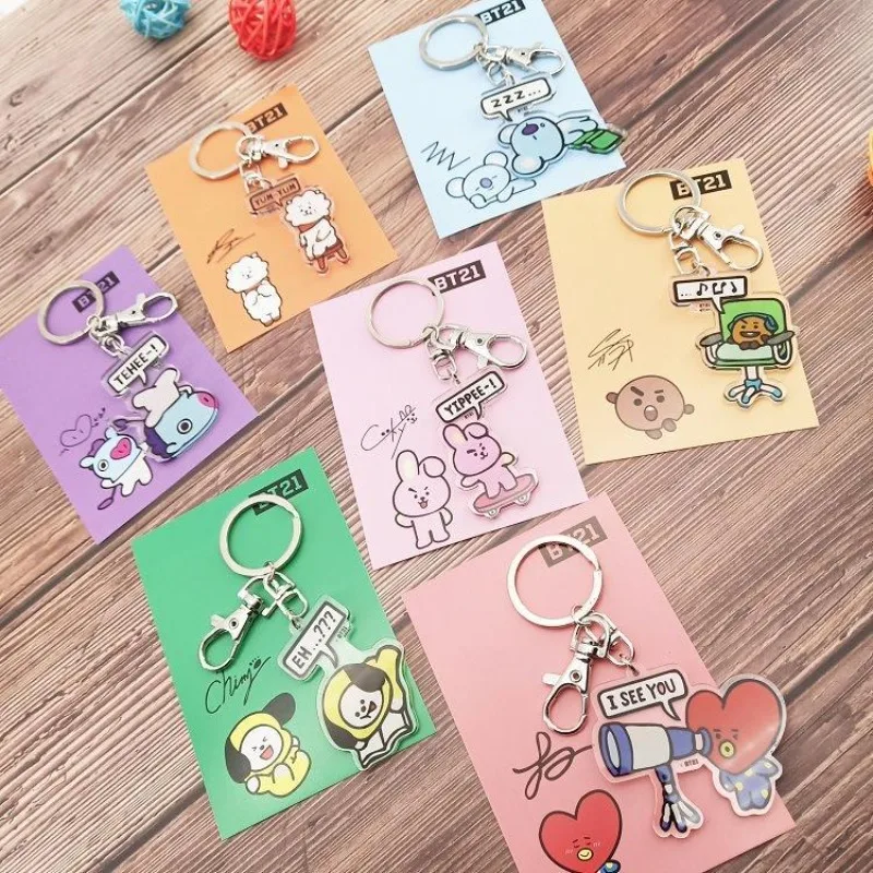 

BT21 cartoon acrylic keychain, cute pendant for car keys book packaging decoration, idol-related accessories, as a birthday gift