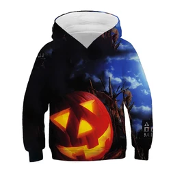 Casual Children's Hoodie Halloween Scary Pumpkin Lantern Graphic Long Sleeve Hooded Sweatshirt 3-14 Y Boys and Girls Thin Coat