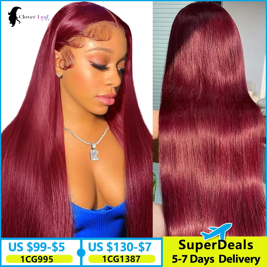 Burgundy 13x6 Lace Frontal Human Hair Wig 30 Inch 99j Straight Red Lace Front Human Hair Wigs 99J Colored 100% Human Hair Wigs