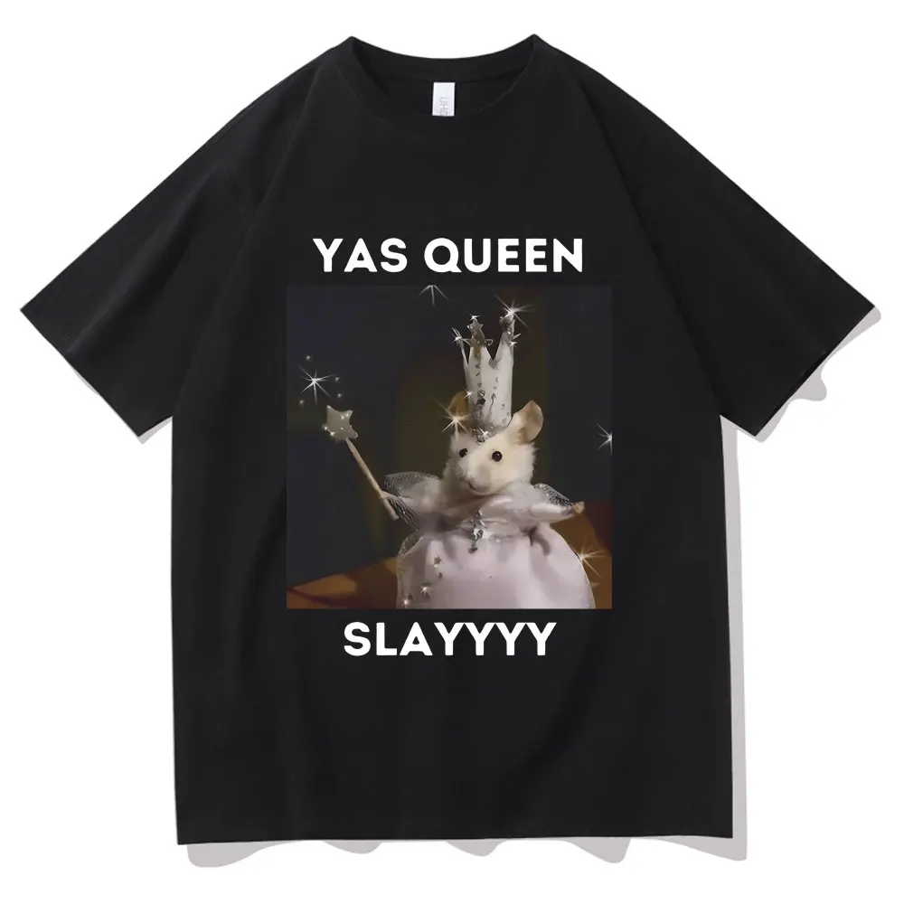 

Забавная футболка Yas Queen Slayyyy с рисунком крысы для мужчин и женщин, веселая шутка, смешная шутка, принт с мемом, футболки, Летняя мужская мода