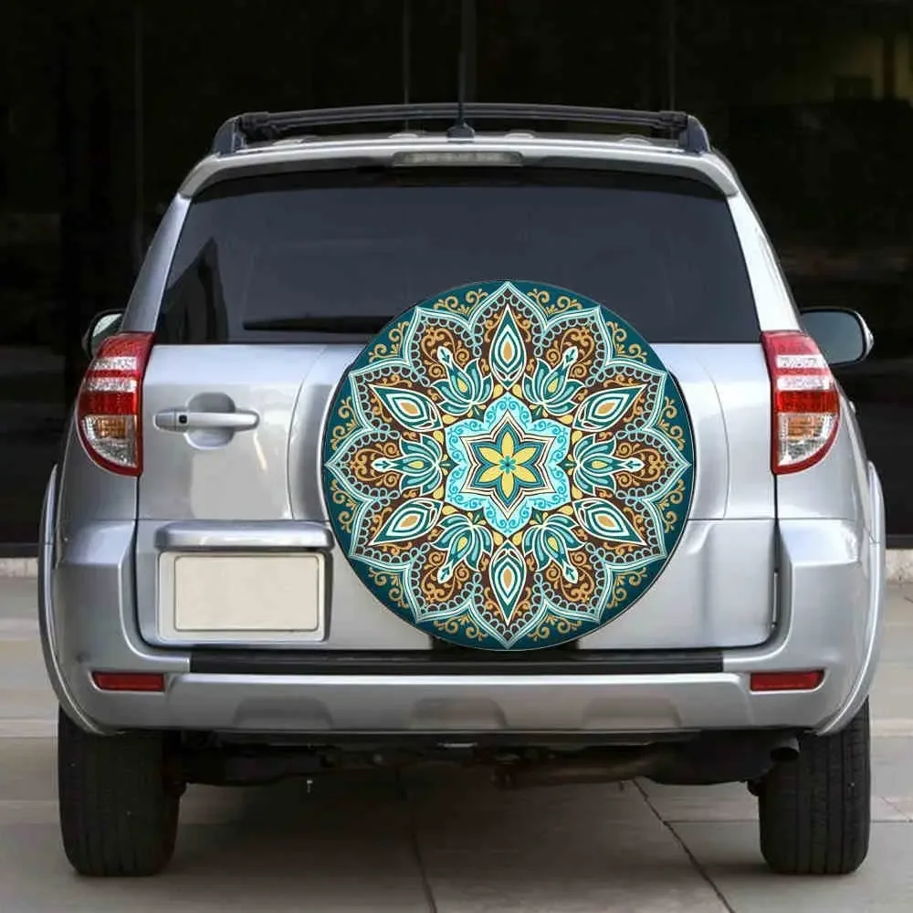 IBILIU Boho Mandala Turquoise Spare Tire Cover,UV Sun Protectors Wheel Cover Flowers Round Floral Pattern Tire Cover Universal F