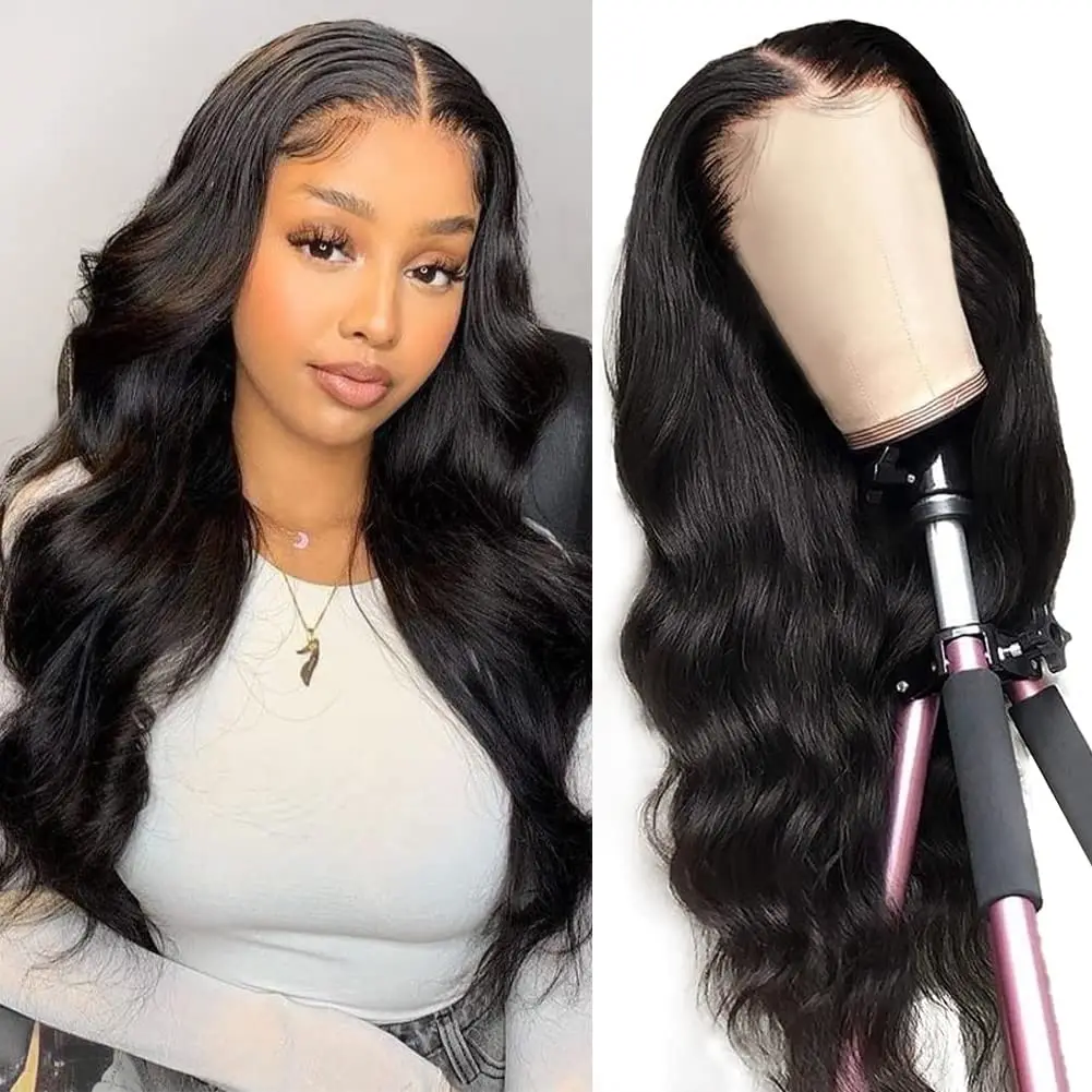 A fashionable and stylish full lace front wig with Yaki middle part and loose long curly hair made of synthetic fibers.