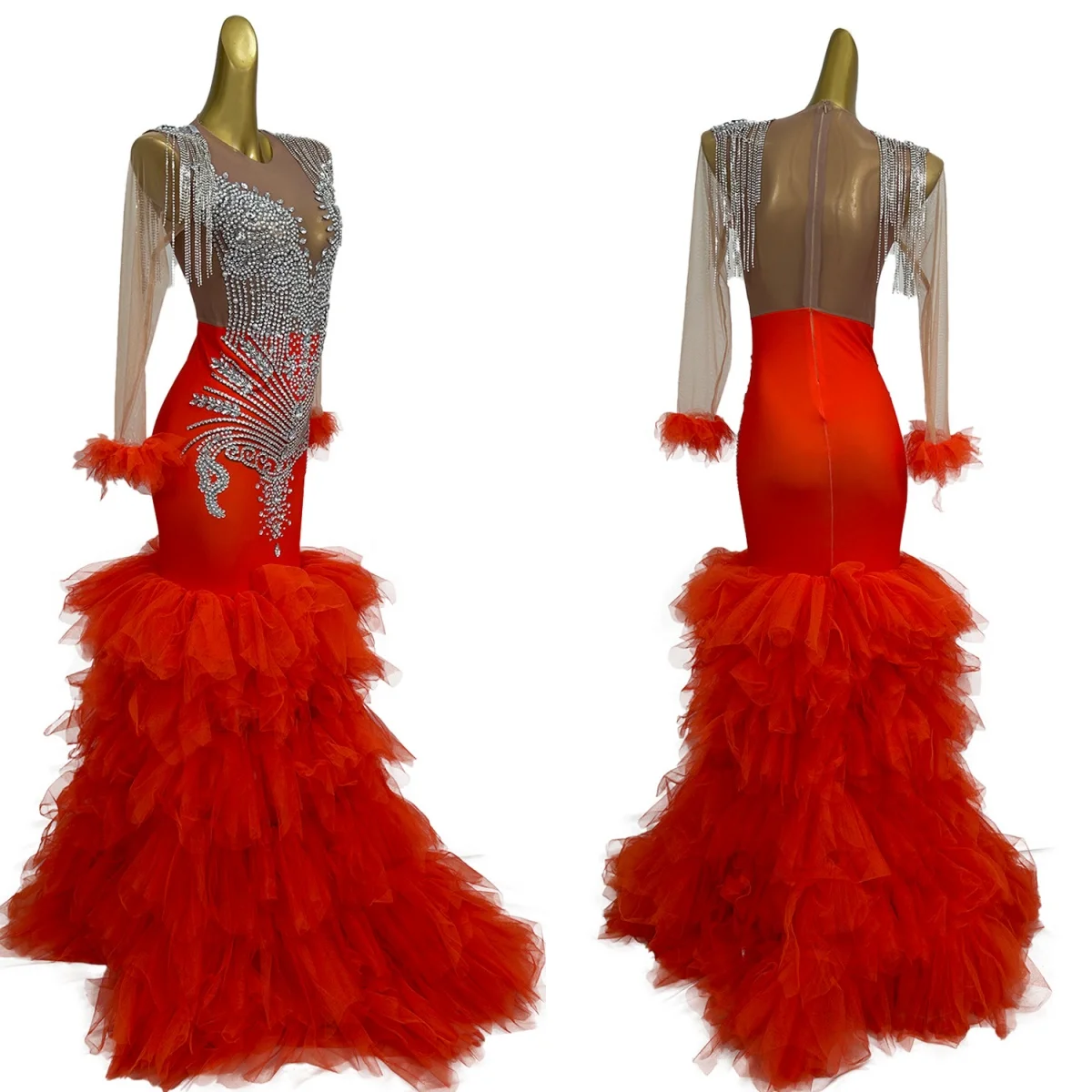 Luxury Ball Gown Elegant ผู้หญิงชุดราตรีเซ็กซี่ Sheer ตาข่ายชุดยาววันเกิดพรหม High-end Couture Saobaju