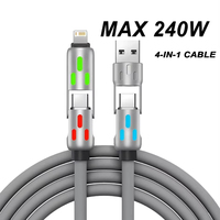 4 in 1 Multi Connectors Charger Rotating Elbow USB to Type-C Mobile Phone 240W Fast Charging Silicone Cable Data Transfer