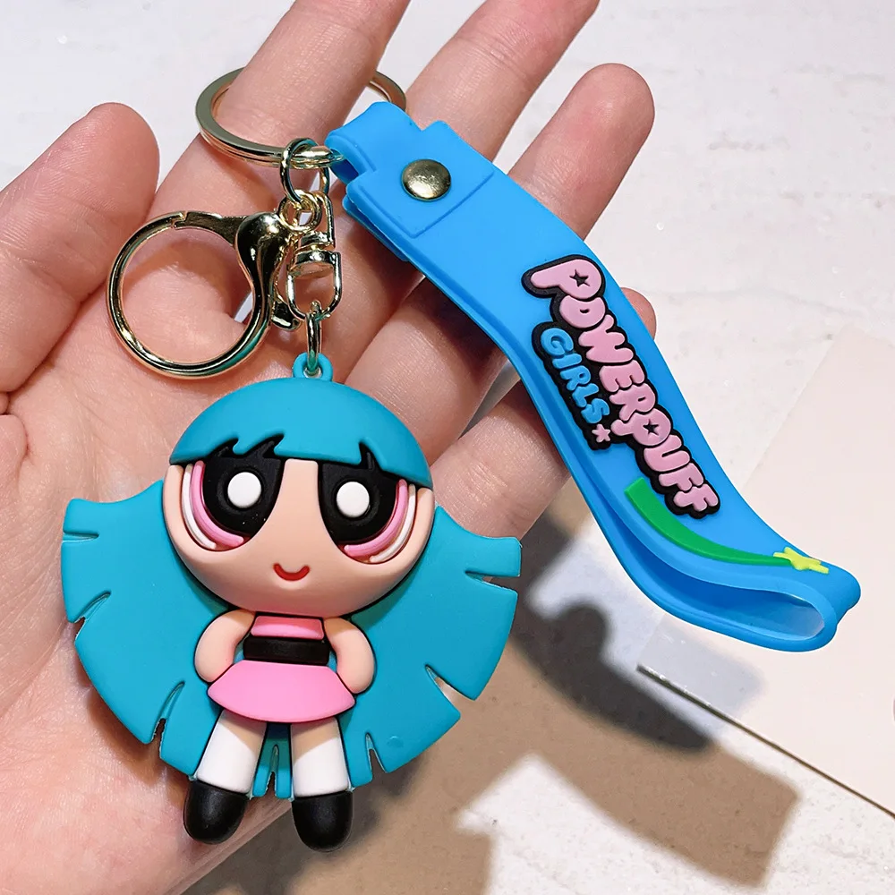 Super cute! Powerpuff Girls cartoon keychains, Blossom, Bubbles and Buttercup gathered, start a childlike collection. view 3
