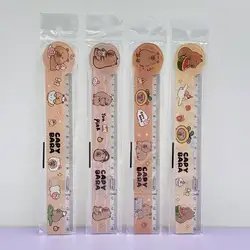 100Pcs/Box Useful 15cm Cartoon Capybara Pattern Ruler Drawing Transparent Straightedge Wear-resistant Acrylic Straight Ruler
