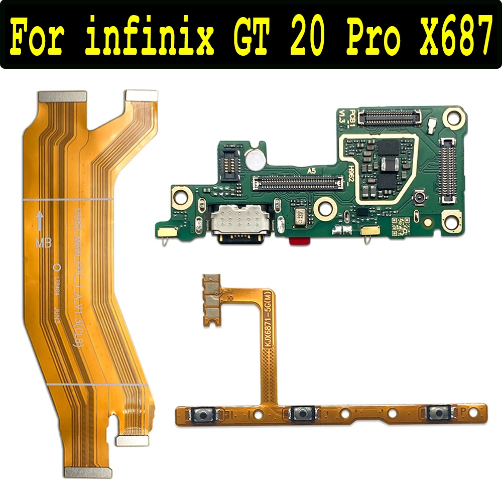 USB Charging Port Charger Microphone Board Main Connect FPC Motherboard Power Volume Flex Cable Parts For infinix GT 20 Pro