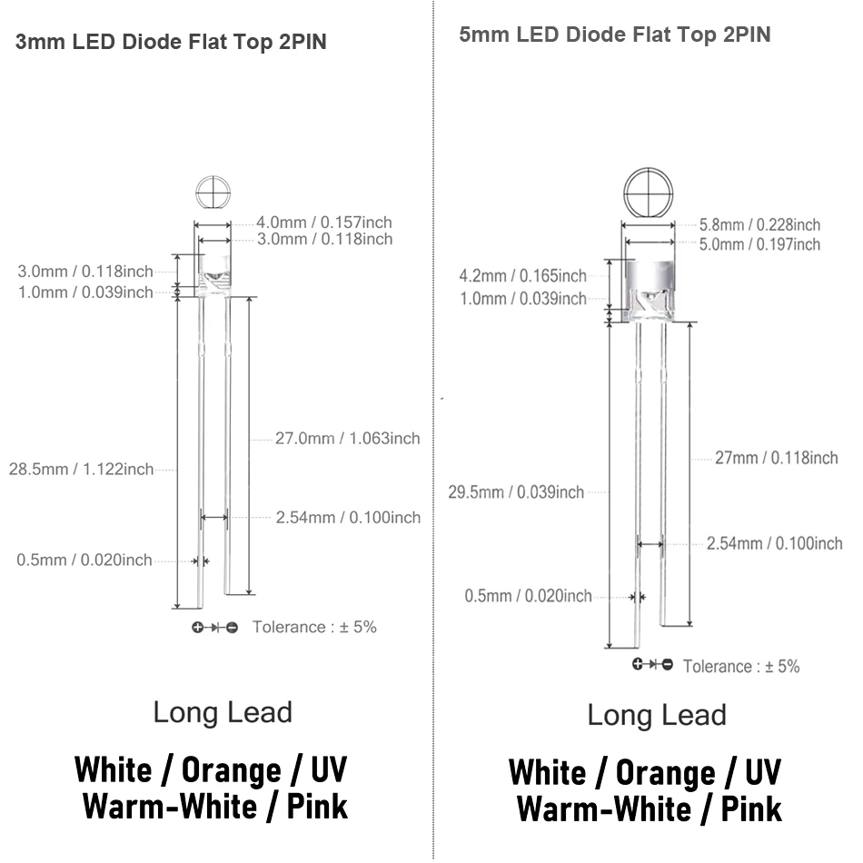 3mm 5mm flache Oberseite LED ultraviolettes UV-Licht 395nm lila Lampe 2pin 20ma Leuchtdiode 20ma DIY Glühbirne – Detail 3