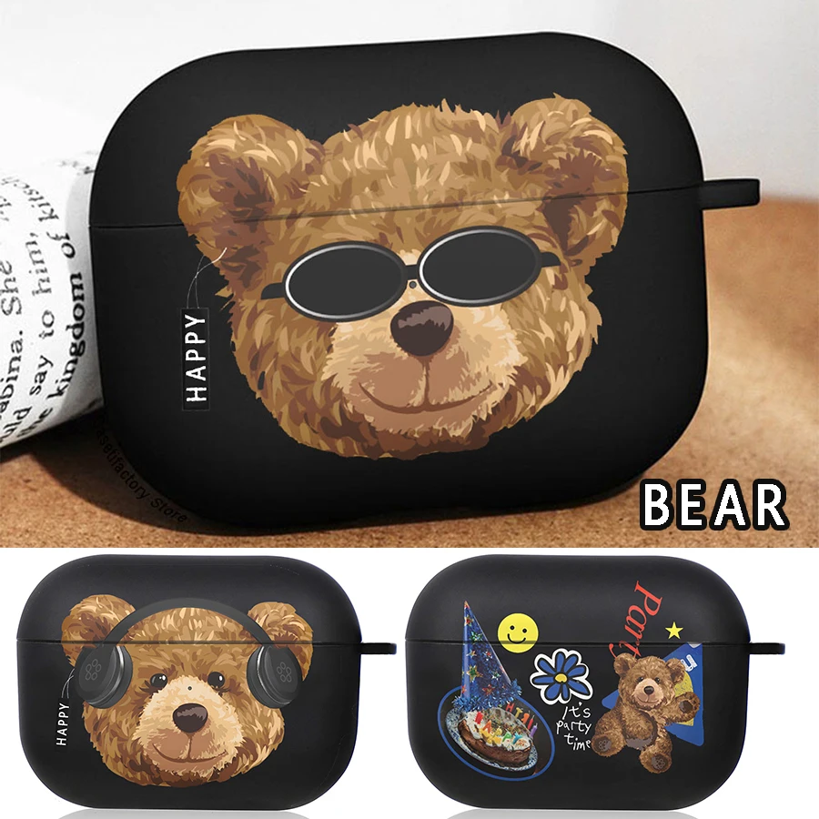Funny Yellow Bear Black Airpod Custodie Air Pro 3 Per Airpods Pro 2 3Rd Pods Gen Airpord Cover Cute Cartoon Simple Line Art Case