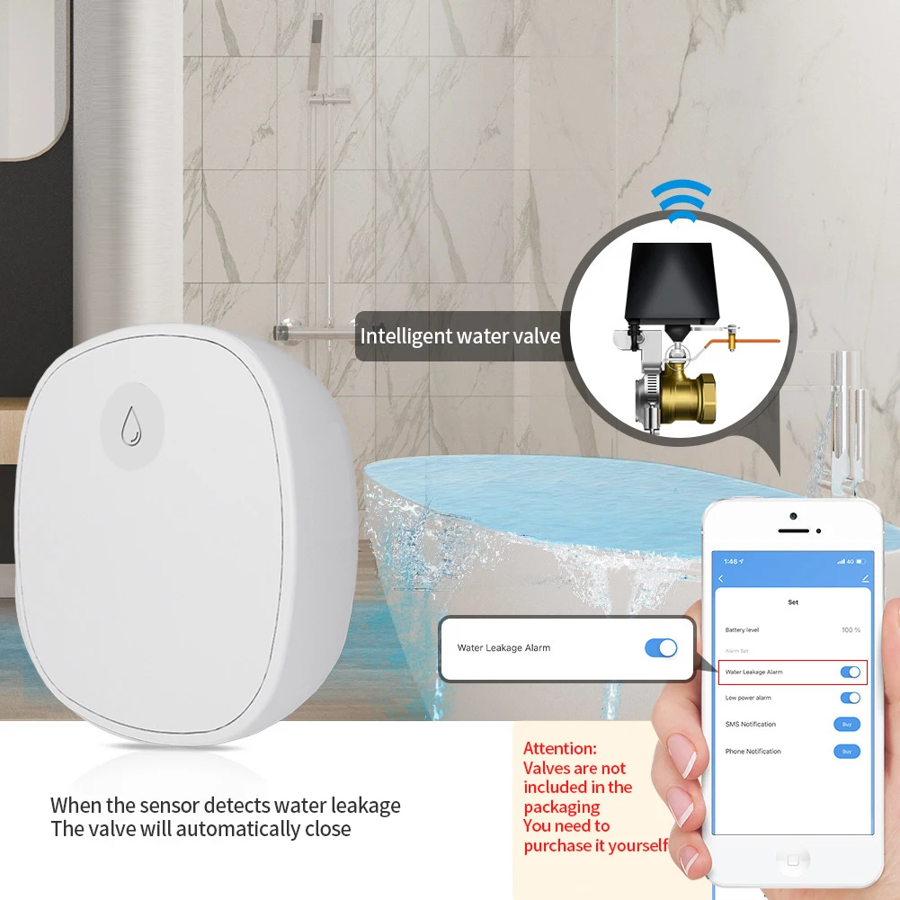 Zigbee Wireless Water Immersion Sensor Smart Home App Remote Monitoring Water Leakage Detector Security Alarm Overflow Alert