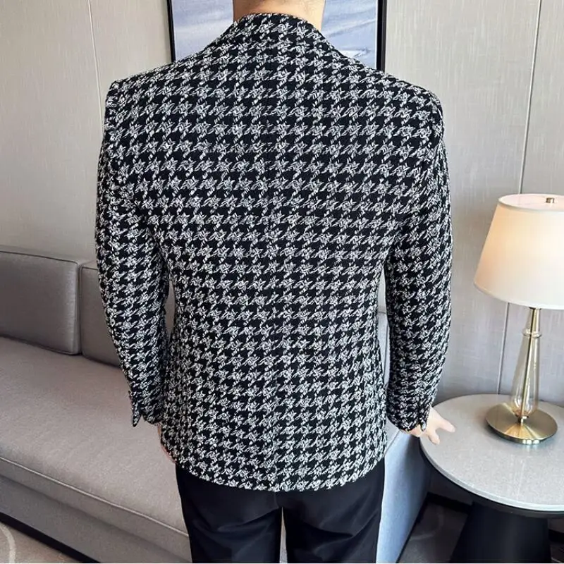 Blazer à Carreaux pour Homme, Veste Imbibée, Coupe Cintrée, Smoking de Haute Qualité, Mode d\'Affaires, Vêtements de Banquet, Automne et Hiver 2023
